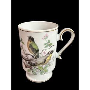 Royal Crown Pedestal Ceramic Bird Mug Gold Trim Brown Yellow Throat